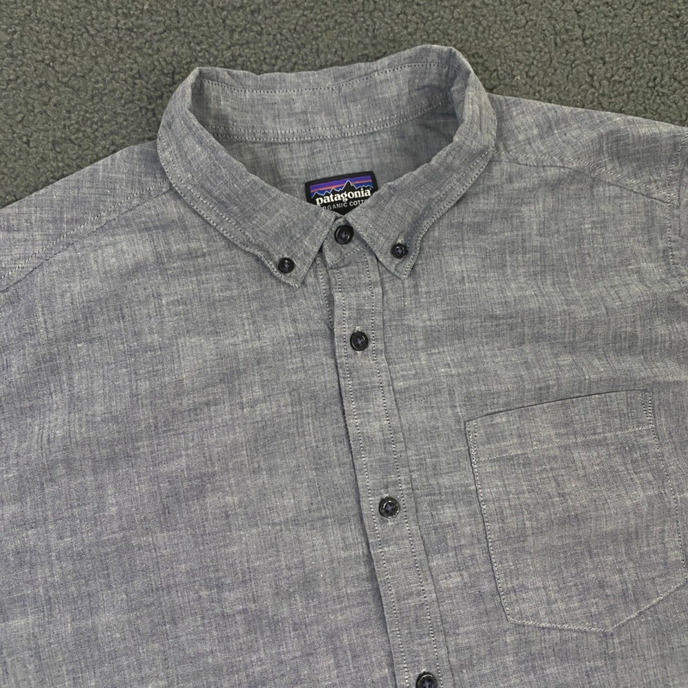 Patagonia Button Down Shirt Mens Large Gray Organic Cotton Short Sleeve Casual